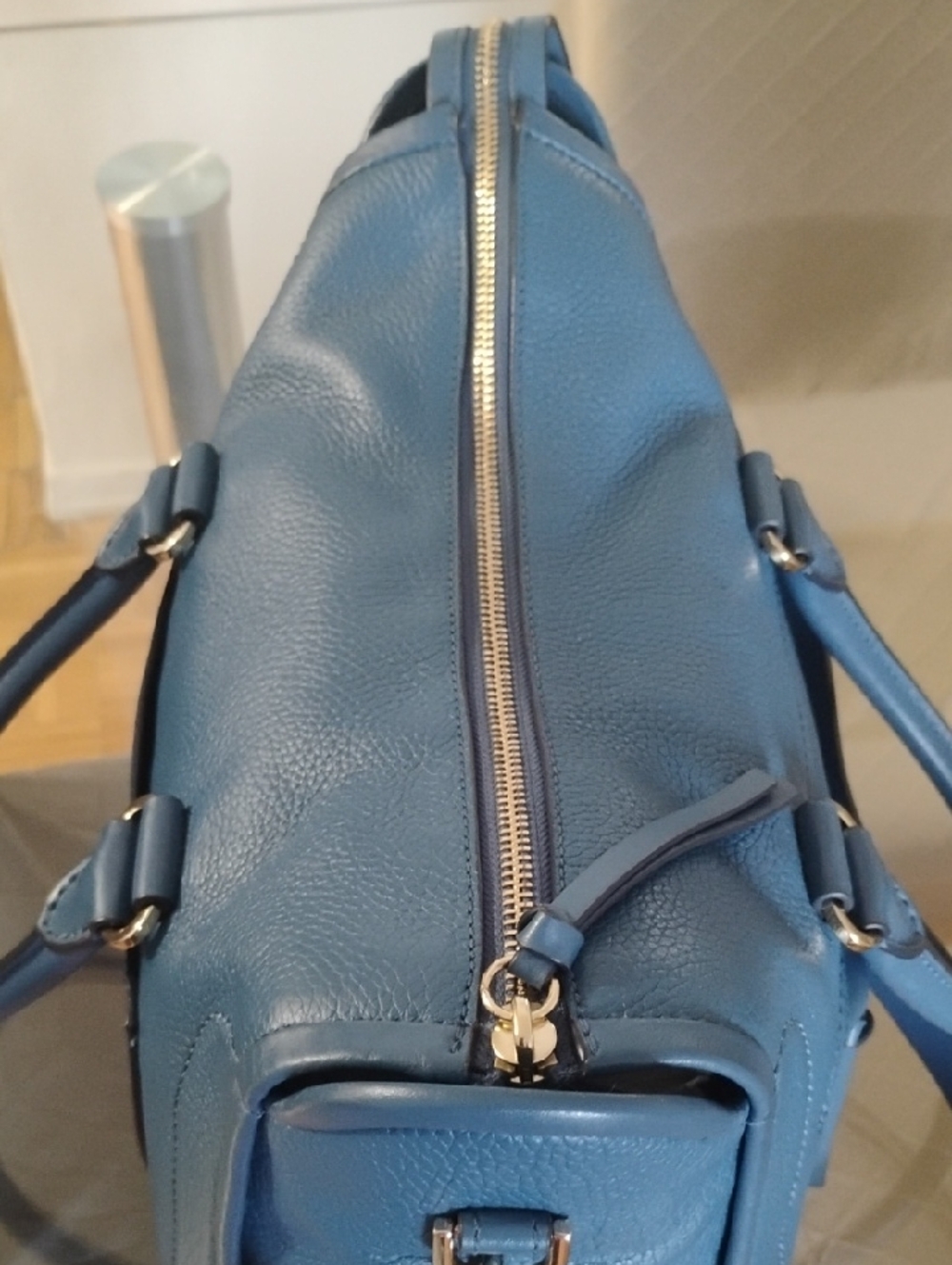 Michael Kors Teal-Blue Pebbled Leather Satchel with Detachable Strap - Picture 8 of 9